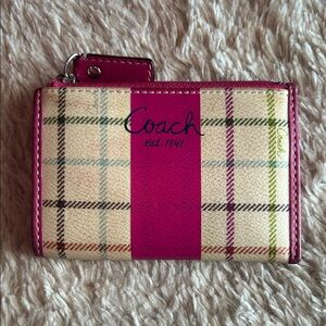 Coach Pink Plaid Zip Card Holder